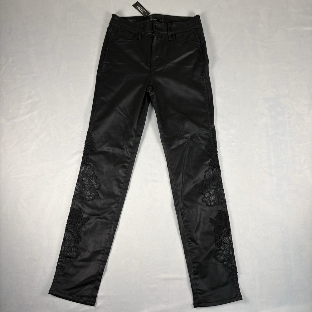 White House Black Market Women's High Rise Slim Skinny Coated PU Lace Jeans 2
